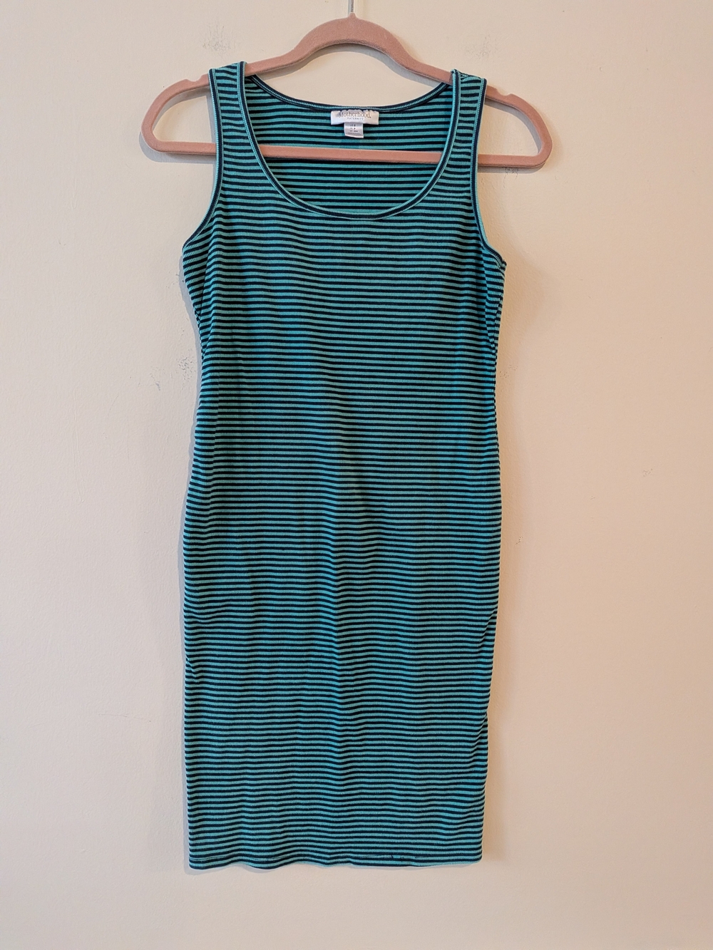 Motherhood Maternity Teal and Navy Striped Tank Dress, Sz. Small